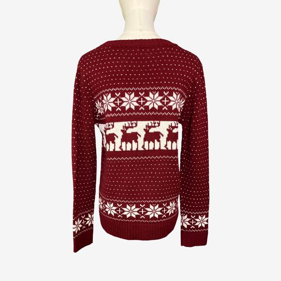 POL Fair Isle Reindeer Christmas Sweater Red White Knit Nordic Pullover M - Picture 5 of 8